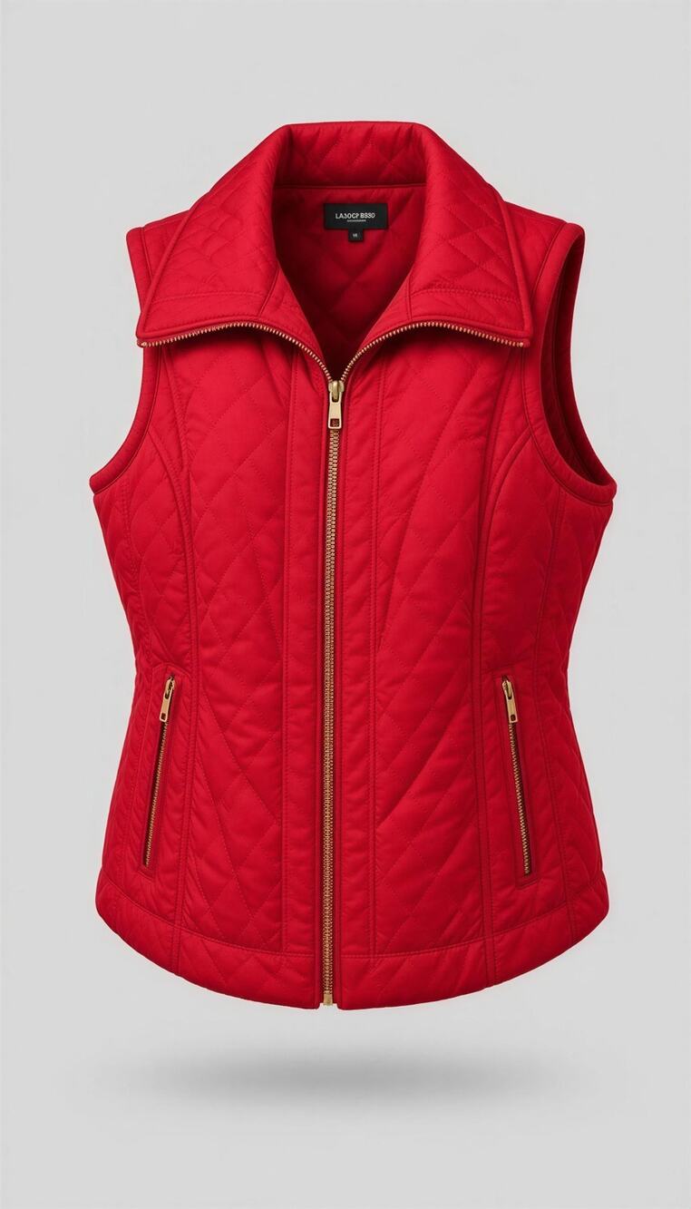 Zenergy by Chico's Vest Womens 2(12/L) Red Quilted Zip Front Gold